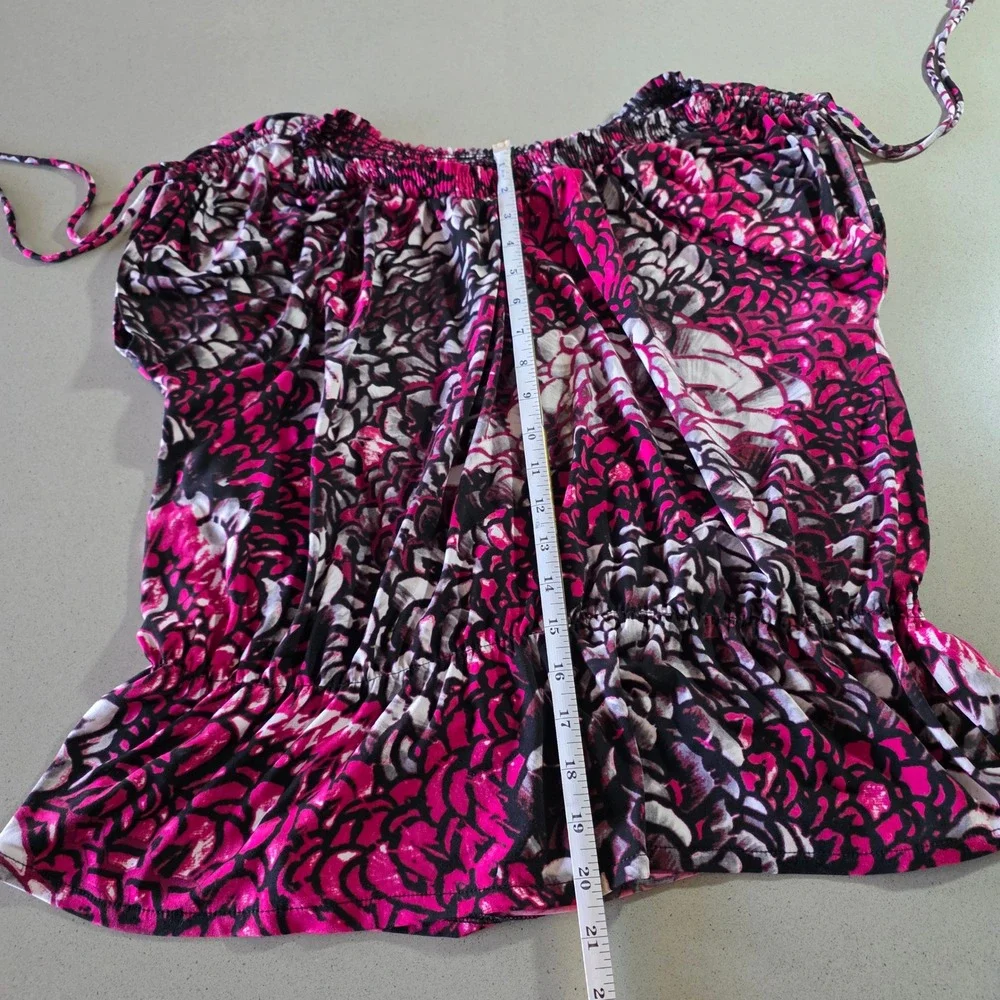 Worthington Stretch‎ Pink Abstract Floral Smocked Blouse XL Off Shoulder Top